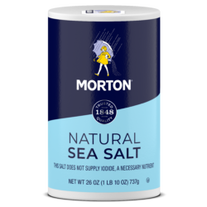 Picture of a bottle of Morton's brand natural sea salt.